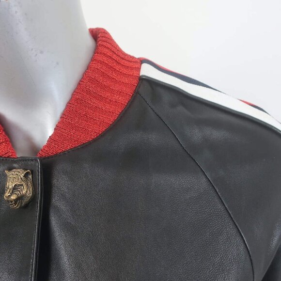 Gucci Hollywood Embroidered Leather Bomber Jacket Black Size 42 - Picture 6 of 14